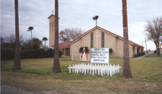 The Sacred Heart Catholic Church displays its pro-life message.