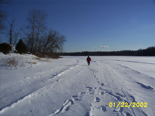 This would be my nephew, Dennis, walking down the frozen Fish River, headed south.