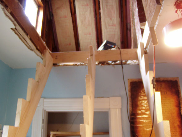 Initially we were looking at a narrower approach to the attic, but we decided that the entry to the attic can be large enough to allow us to carry things up and down.