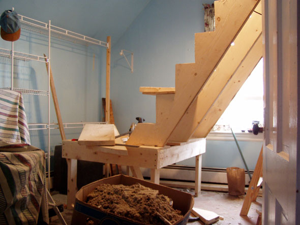 It's not really as tight as it looks. We do have enough room on the north side of the stair to walk around it