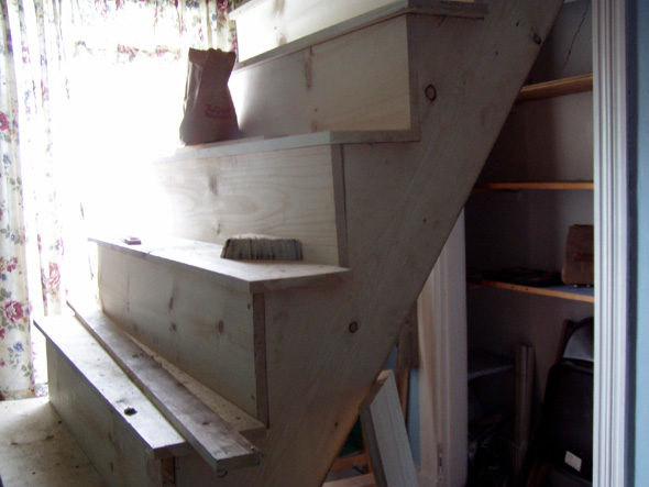 The steps are a little high, but the size of the room doesn't allow for a change in the pitch of the stair.