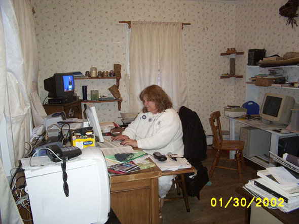 While the men are in the attic working, Michelle is playing computer games and watching television.