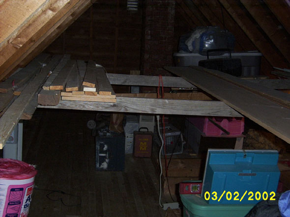 Soon, I'll be moving the support beams up to within 16 inches of the crest, and moving the chest-level ones that I keep having to duck under.  Moving around will be a lot easier, and that should help with the woodwork along the eaves.