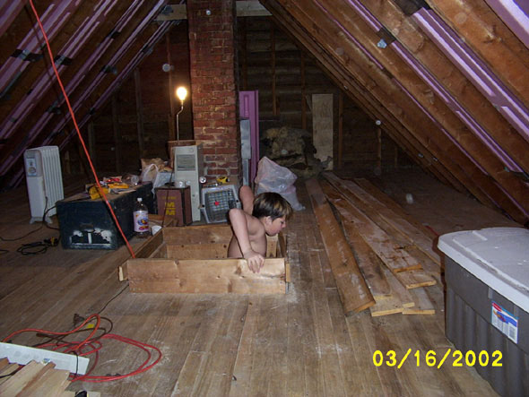 Denny is done with his homework, and on his way up.  He has been working on his science project up here.