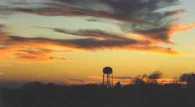 The Edcouch water tower at sunset.