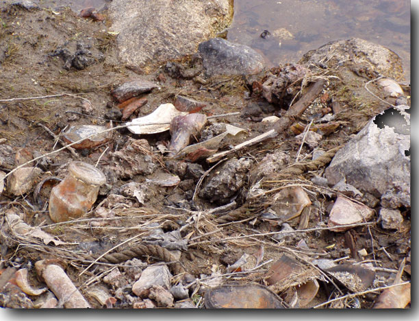 More glass, ceramic, and metal debris.